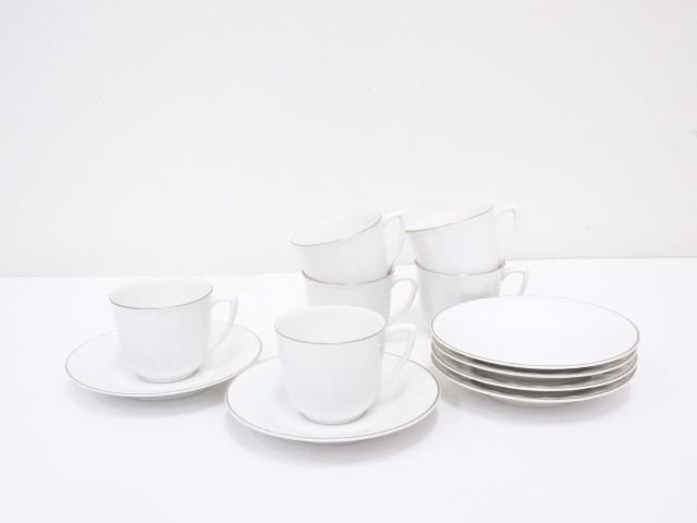 JAPANESE PORCELAIN CUP & SAUCER / SET OF 6 BY OKURA 